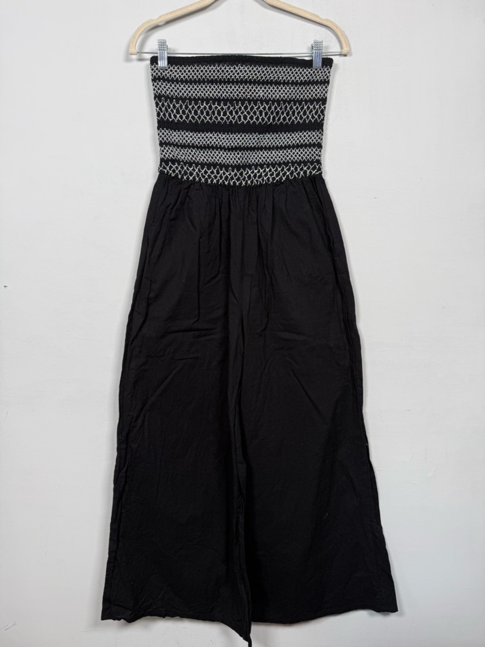 indulge Black Strapless Maxi Jumpsuit, Smocked Bodice, Size M, 100% Cotton